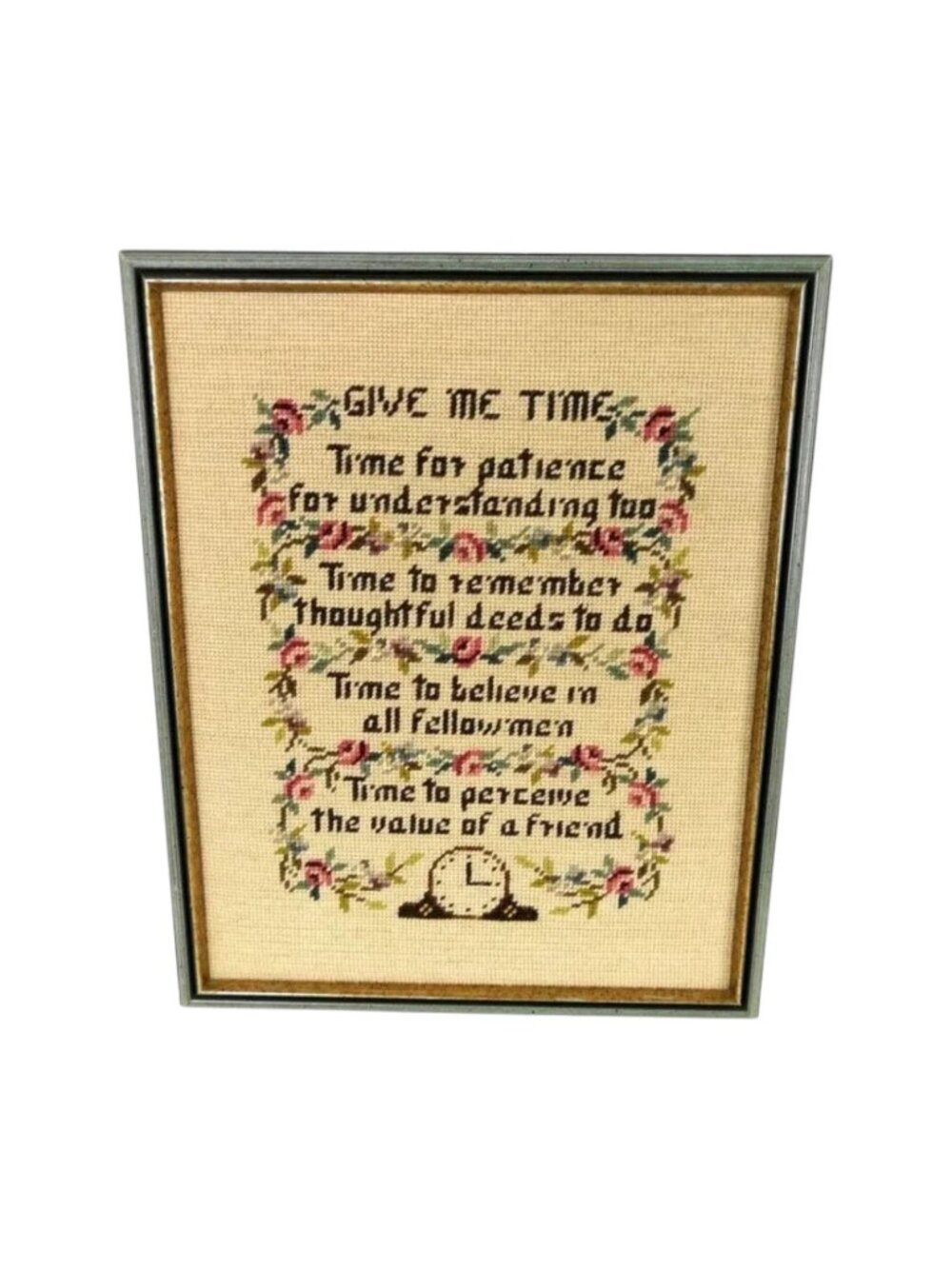 Needlepoint Completed  Give Me Time Friendship Ecru Poetry Sampler Poem 16 x 14